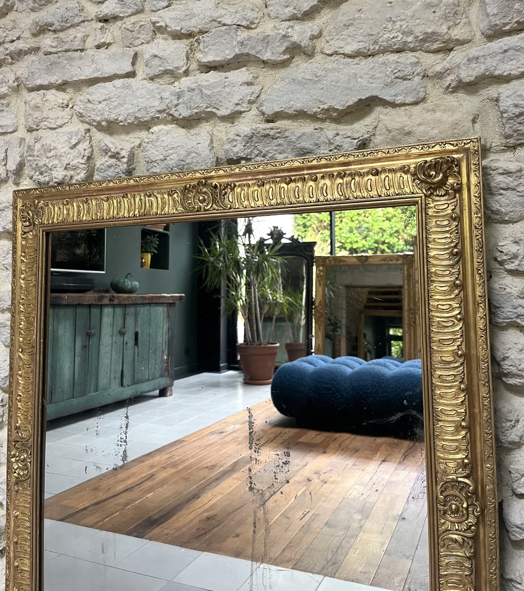 19th-century Mirror, 103 Cm By 89 Cm, Gilded With Gold Leaf; Fireplace Trumeau; Glass; Antique Mirror-photo-3