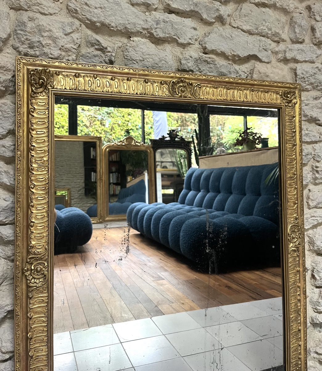 19th-century Mirror, 103 Cm By 89 Cm, Gilded With Gold Leaf; Fireplace Trumeau; Glass; Antique Mirror-photo-4