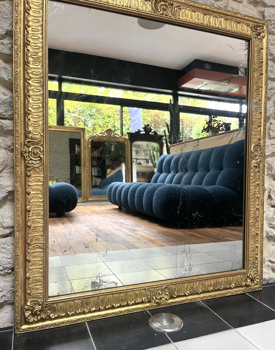 19th-century Mirror, 103 Cm By 89 Cm, Gilded With Gold Leaf; Fireplace Trumeau; Glass; Antique Mirror-photo-5