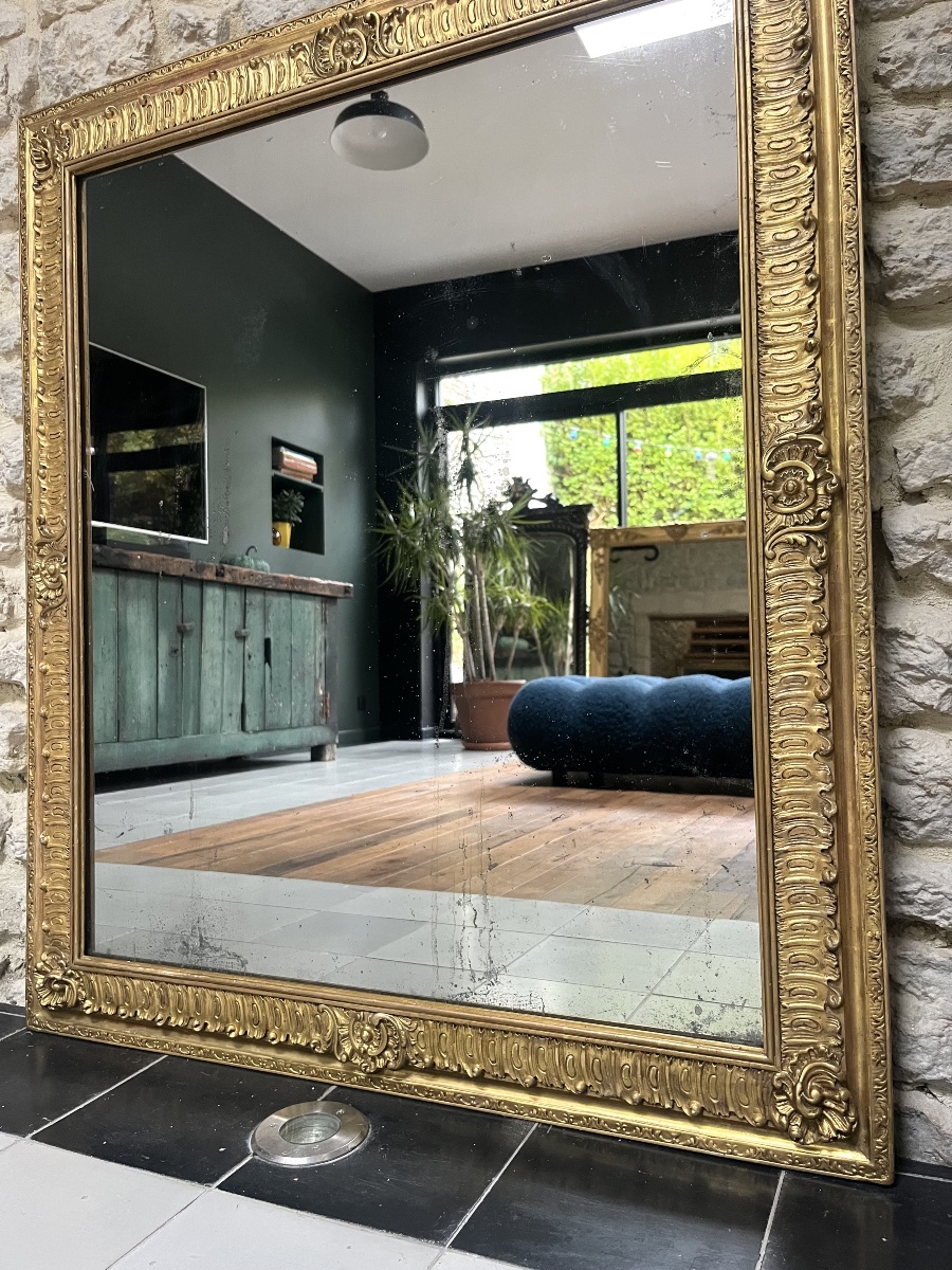 19th-century Mirror, 103 Cm By 89 Cm, Gilded With Gold Leaf; Fireplace Trumeau; Glass; Antique Mirror-photo-6