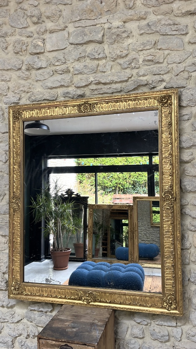 19th-century Mirror, 103 Cm By 89 Cm, Gilded With Gold Leaf; Fireplace Trumeau; Glass; Antique Mirror