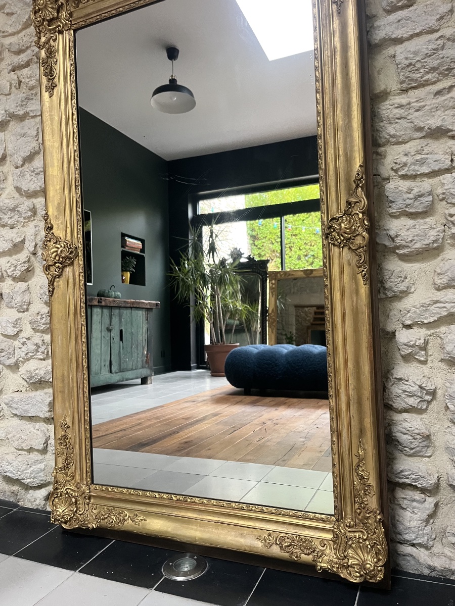 Mirror From The Transitional Period Between The Empire Styles, 144.5/84.5 Cm, Mercury-coated Glass; Fireplace Trumeau, Mirror. -photo-1