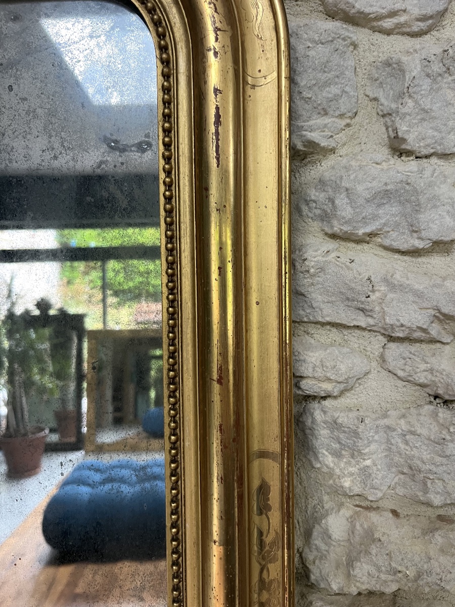 Louis-philippe-style Beaded Mirror, 82/61 Cm, Gilded With Gold Leaf, Mercury Glass, Fireplace Trumeau -photo-2