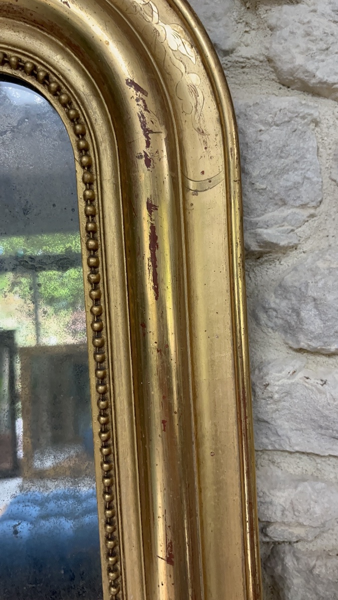 Louis-philippe-style Beaded Mirror, 82/61 Cm, Gilded With Gold Leaf, Mercury Glass, Fireplace Trumeau -photo-3