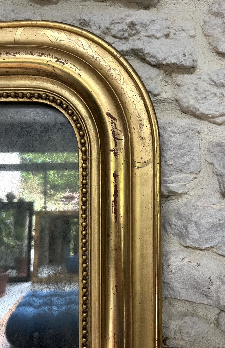 Louis-philippe-style Beaded Mirror, 82/61 Cm, Gilded With Gold Leaf, Mercury Glass, Fireplace Trumeau -photo-2