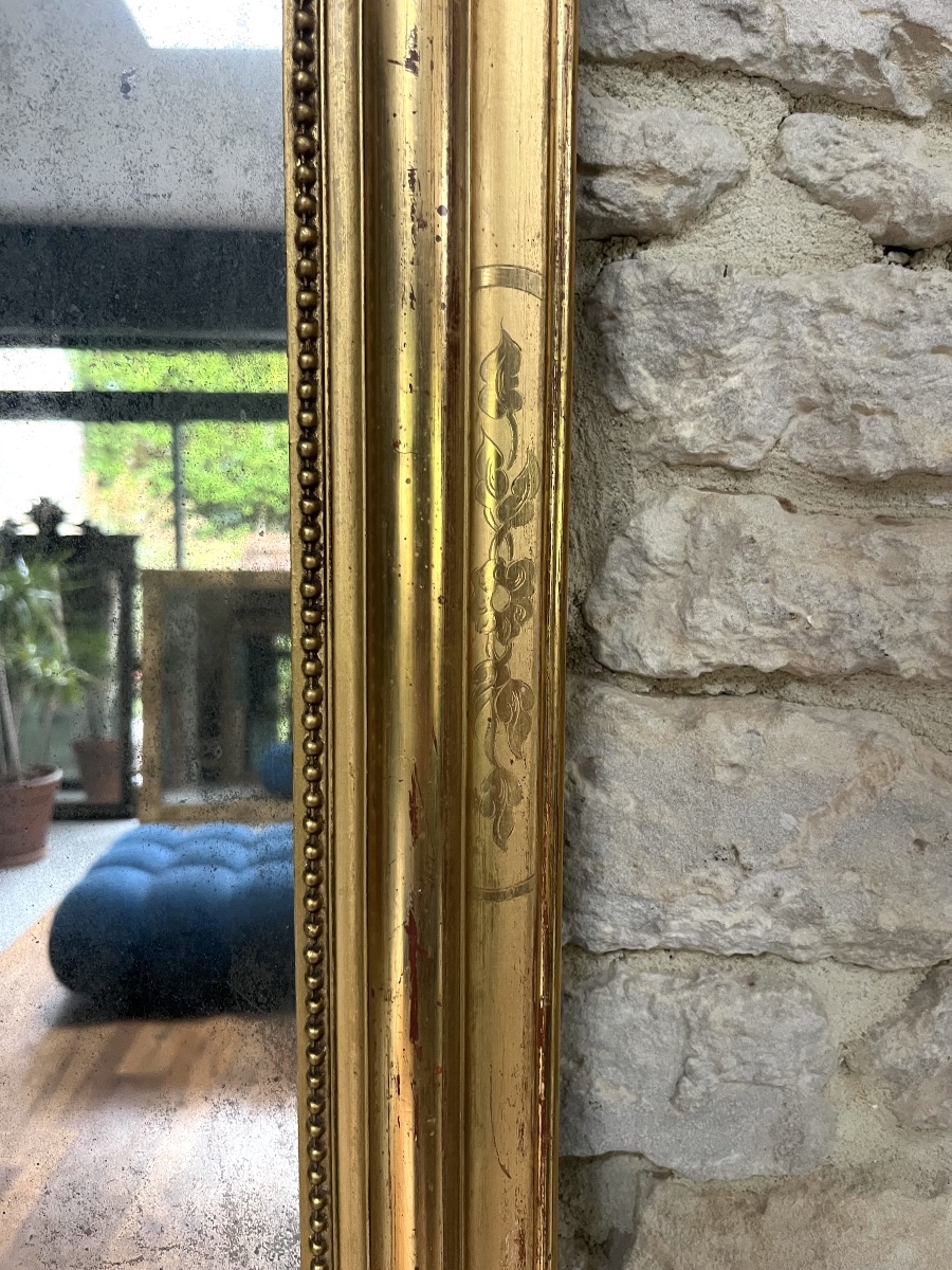 Louis-philippe-style Beaded Mirror, 82/61 Cm, Gilded With Gold Leaf, Mercury Glass, Fireplace Trumeau -photo-7