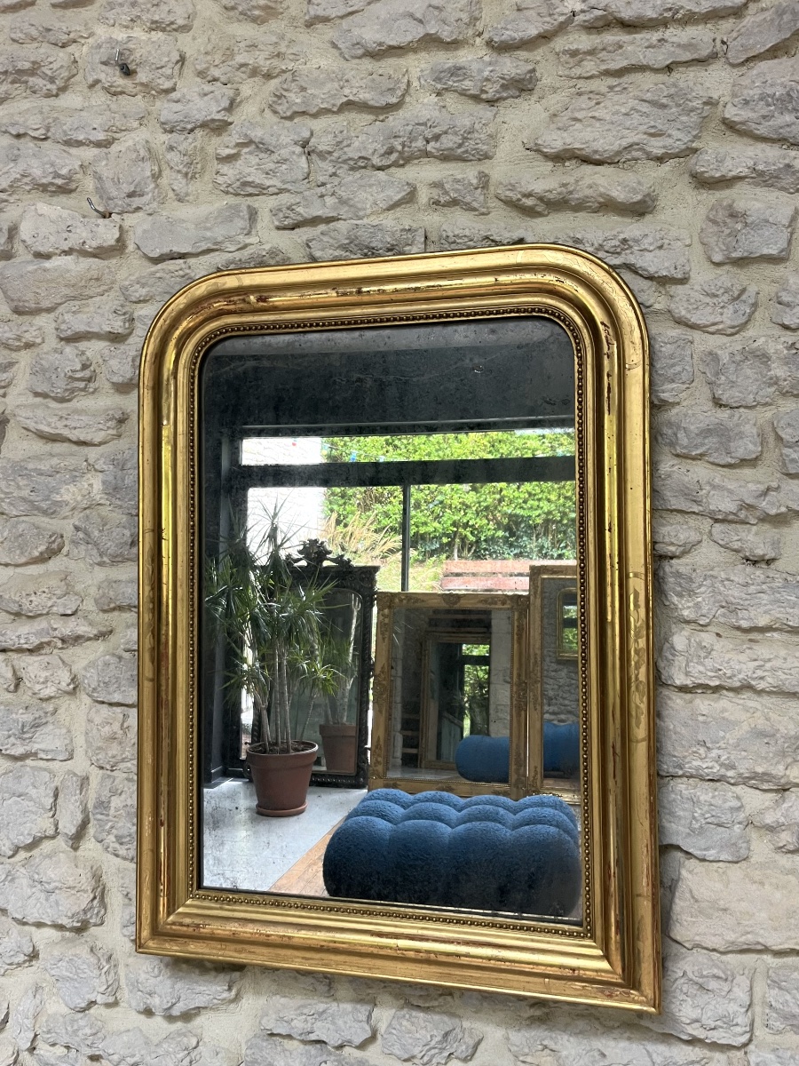Louis-philippe-style Beaded Mirror, 82/61 Cm, Gilded With Gold Leaf, Mercury Glass, Fireplace Trumeau 