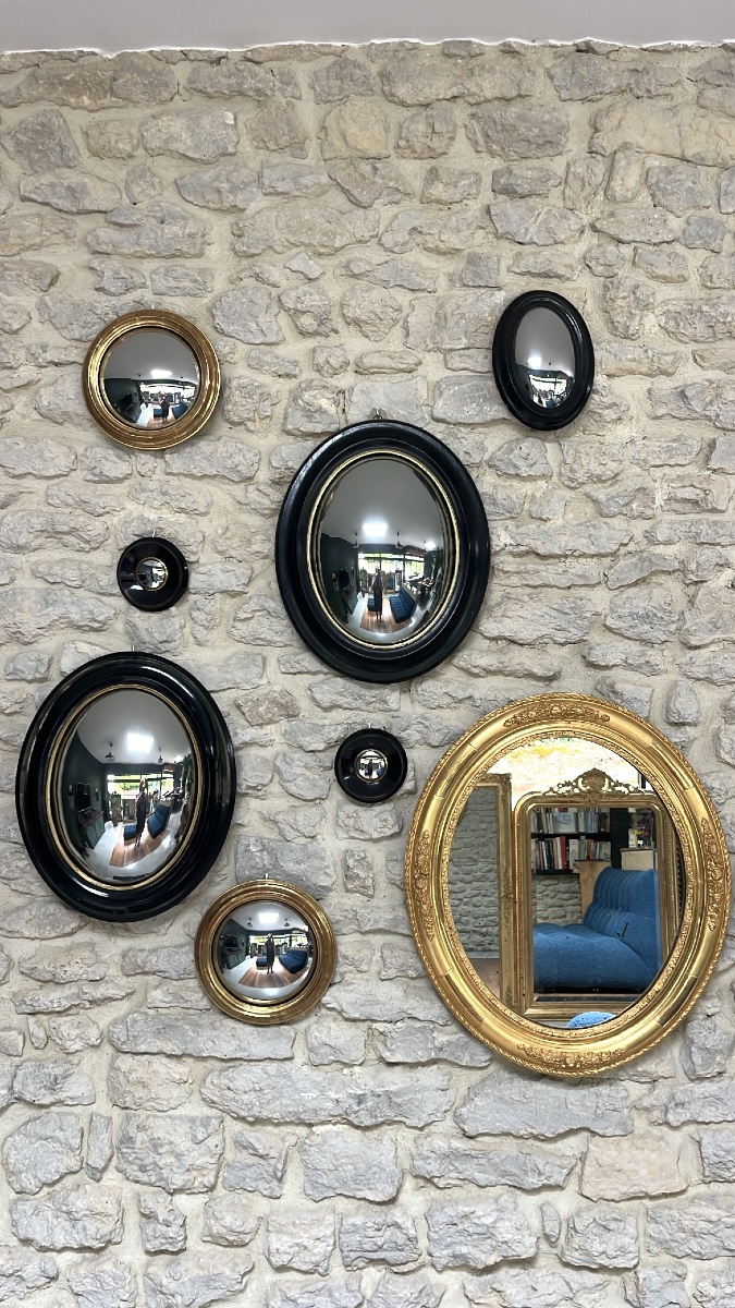 Miroir sorcière noir et doré, miroir de curiosité, doré à la feuille d’or, glace ovale -photo-2