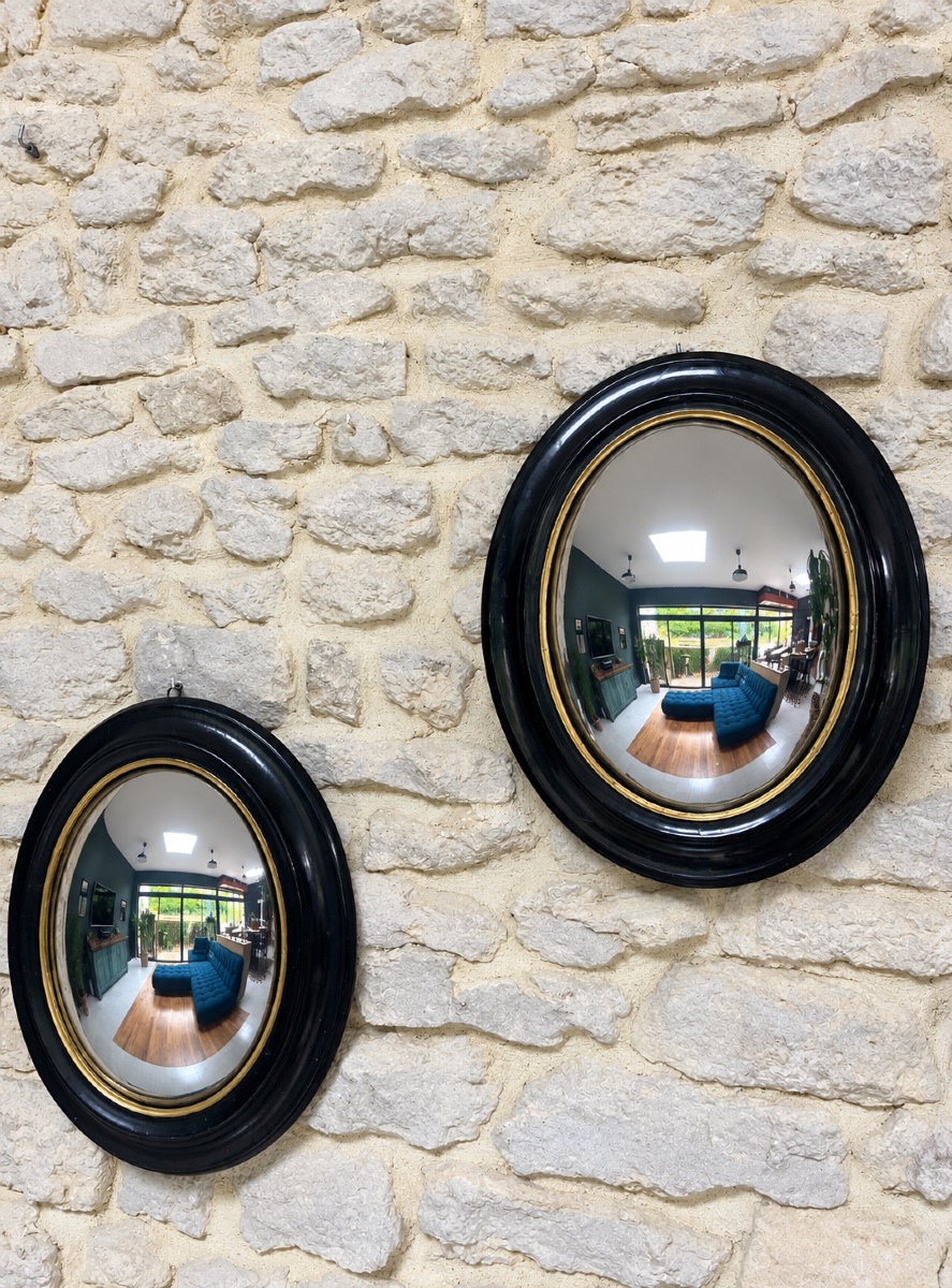 Miroir sorcière noir et doré, miroir de curiosité, doré à la feuille d’or, glace ovale -photo-2