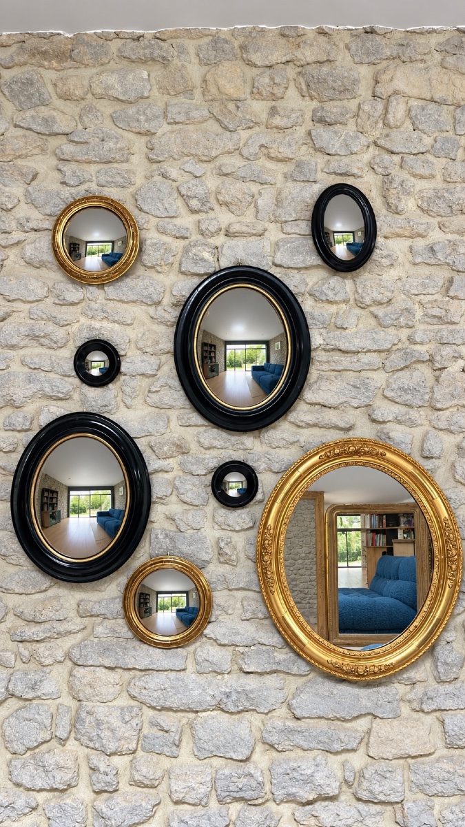 Miroir sorcière noir et doré, miroir de curiosité, doré à la feuille d’or, glace ovale -photo-8
