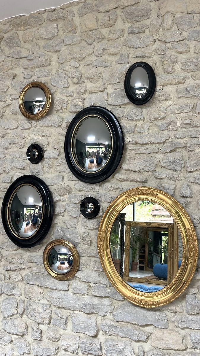 Miroir sorcière noir et doré, miroir de curiosité, doré à la feuille d’or, glace ovale 