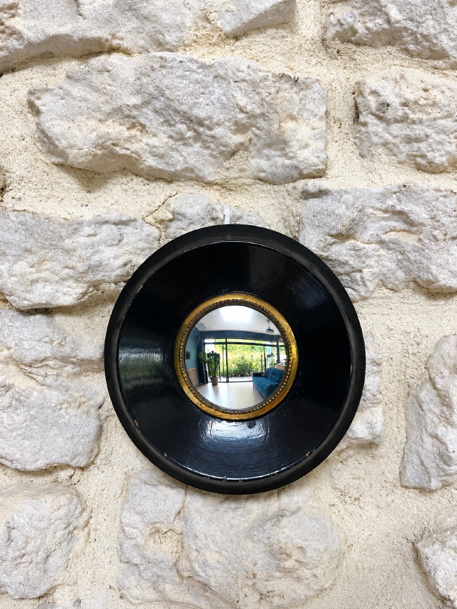 Paire de miroir sorcière Napoléon III, 12cm, glace ancienne, curiosité, antiquité, noir-photo-2