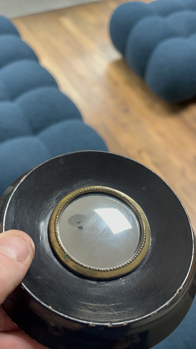 Paire de miroir sorcière Napoléon III, 12cm, glace ancienne, curiosité, antiquité, noir-photo-4