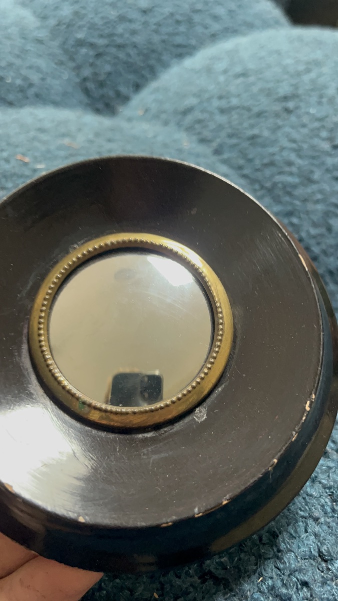 Paire de miroir sorcière Napoléon III, 12cm, glace ancienne, curiosité, antiquité, noir-photo-1