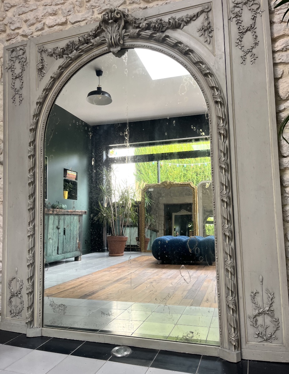 Important Antique Woodwork, 176.5/158 Cm, Fireplace Trumeau, Antique Louis XVI-style Mirror -photo-1
