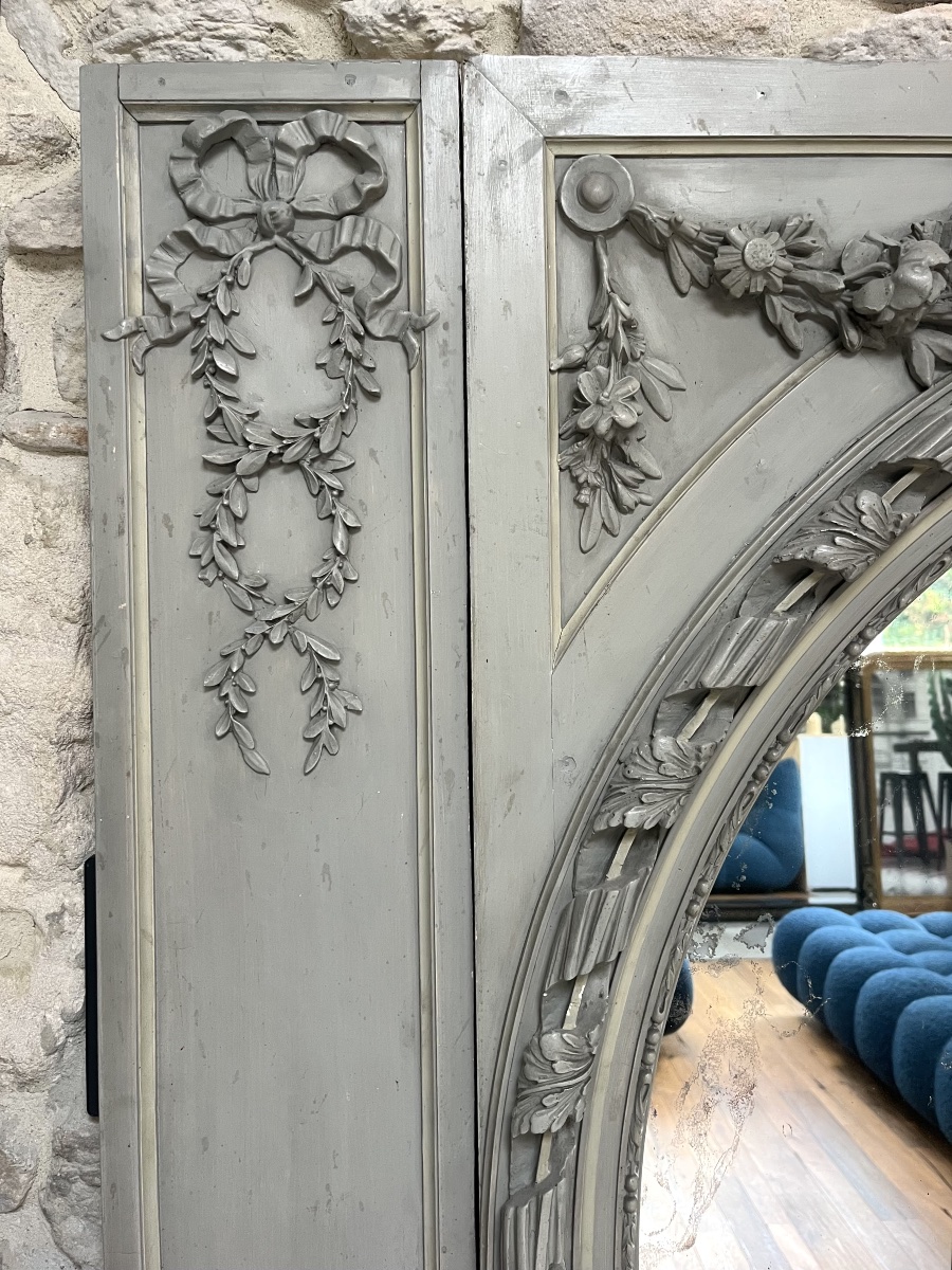 Important Antique Woodwork, 176.5/158 Cm, Fireplace Trumeau, Antique Louis XVI-style Mirror -photo-2