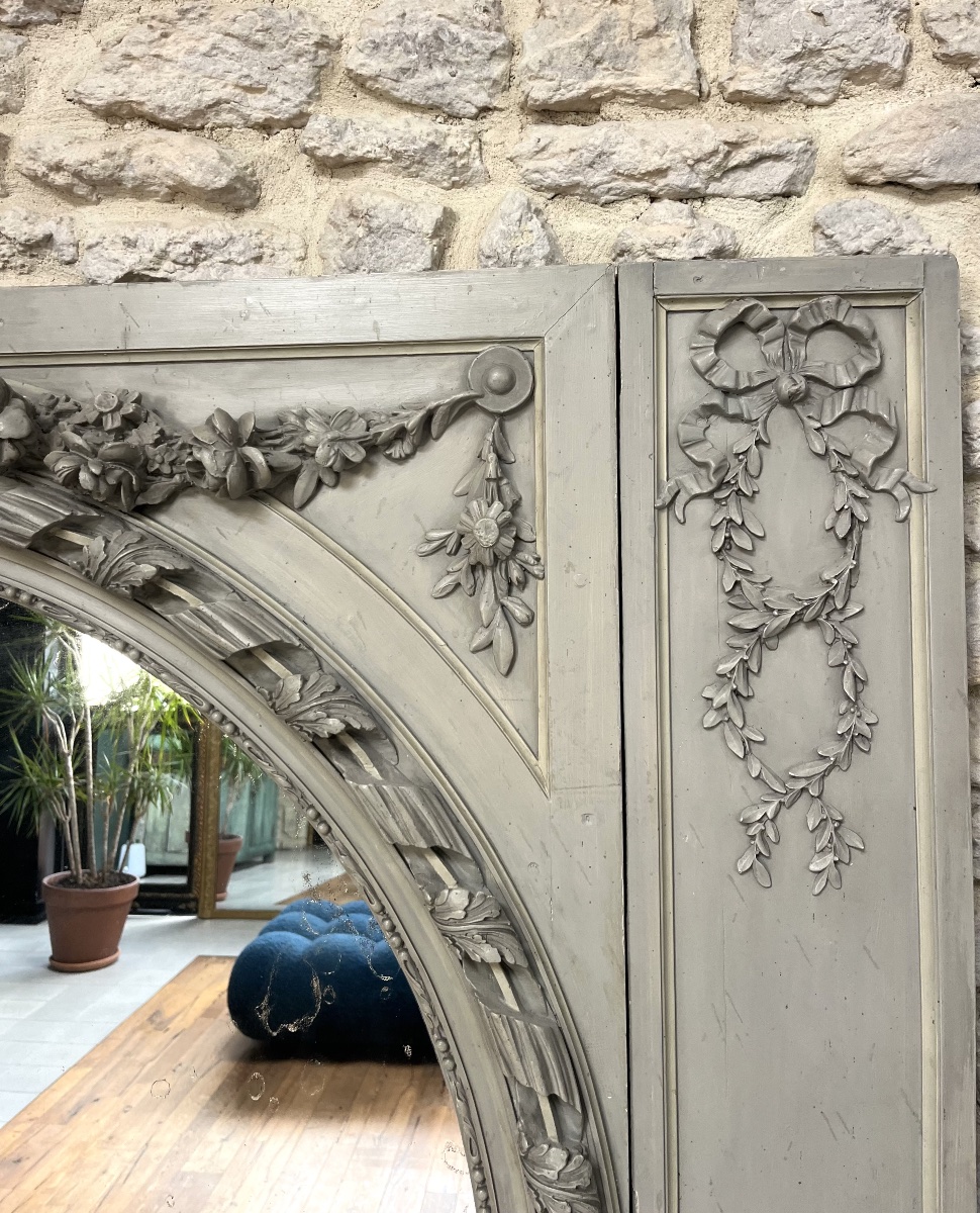 Important Antique Woodwork, 176.5/158 Cm, Fireplace Trumeau, Antique Louis XVI-style Mirror -photo-6