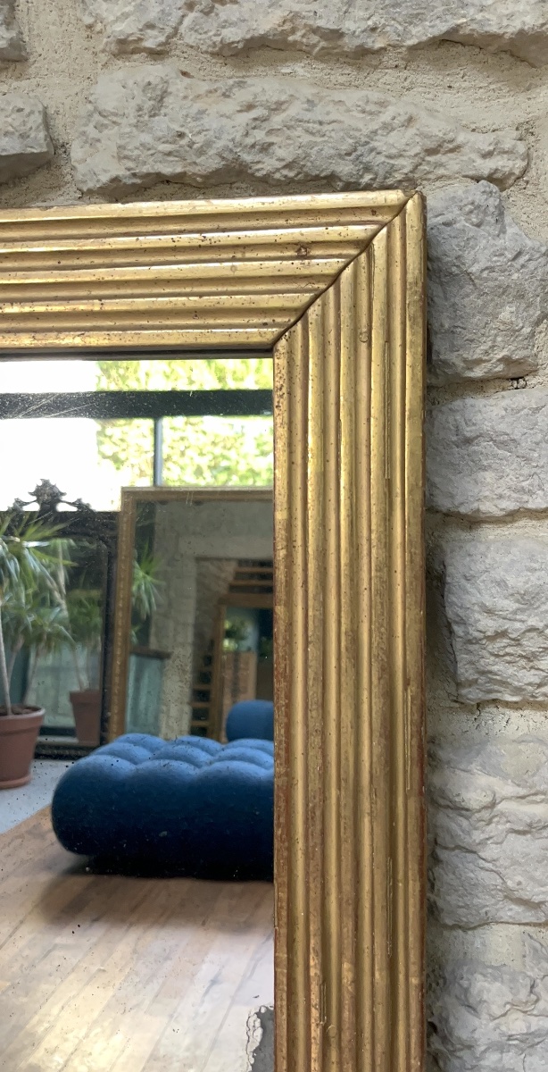 Miroir époque directoire 127,5/90cm doré à la feuille d’or, glaces mercures, trumeau cheminée -photo-2