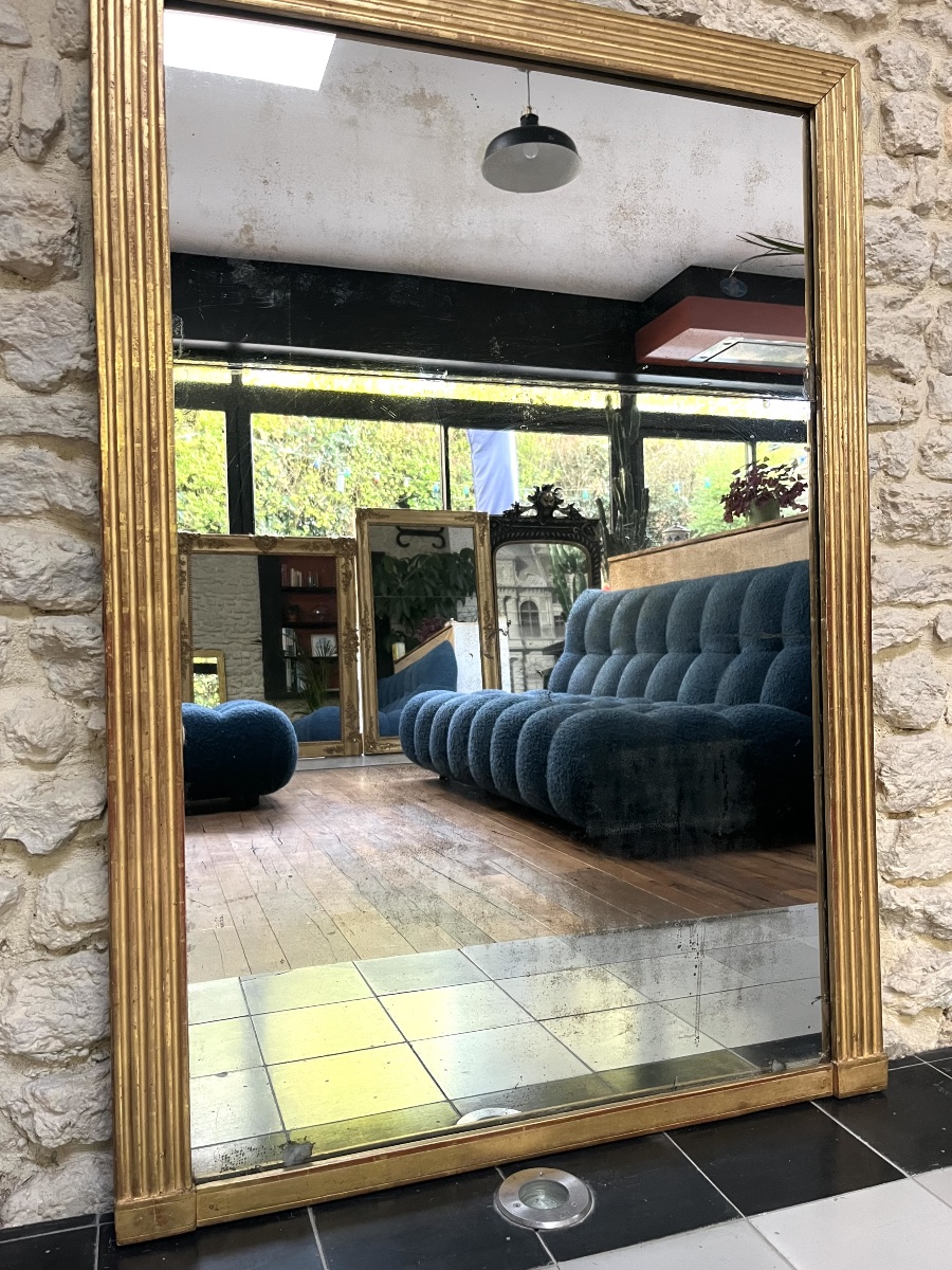 Miroir époque directoire 127,5/90cm doré à la feuille d’or, glaces mercures, trumeau cheminée -photo-4