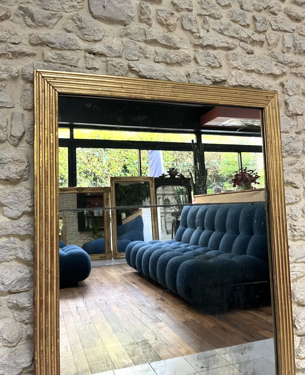 Miroir époque directoire 127,5/90cm doré à la feuille d’or, glaces mercures, trumeau cheminée -photo-5