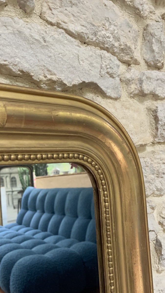 Miroir Louis Philippe perlé 108,5/69cm, doré à la feuille d’or, trumeau de cheminée, glace.  -photo-1