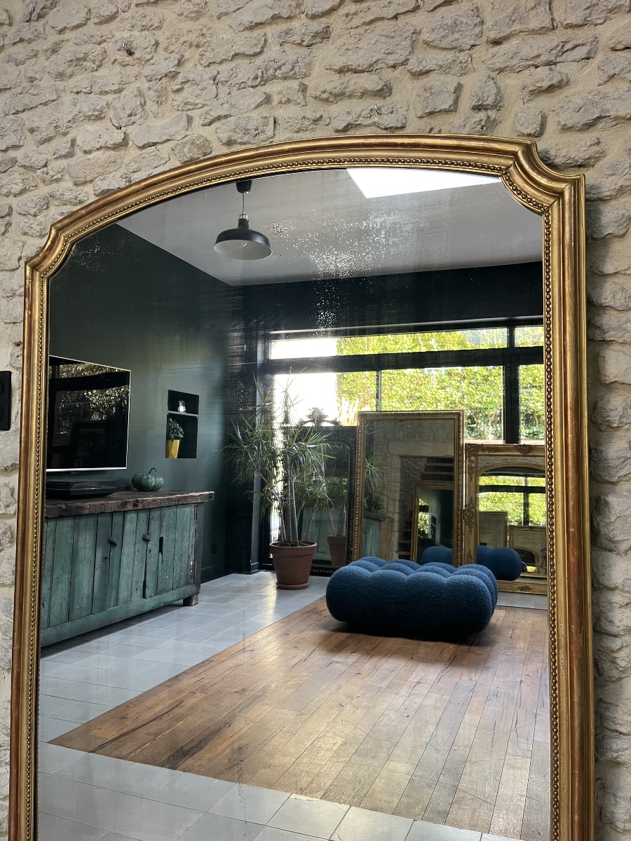 Louis-philippe Beaded Mirror, 175/130 Cm, Gendarme's Hat Shape, Fireplace Trumeau, Mirror  -photo-4