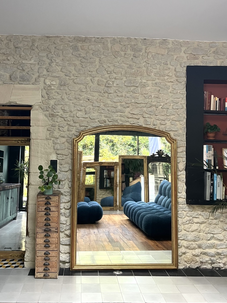 Louis-philippe Beaded Mirror, 175/130 Cm, Gendarme's Hat Shape, Fireplace Trumeau, Mirror  