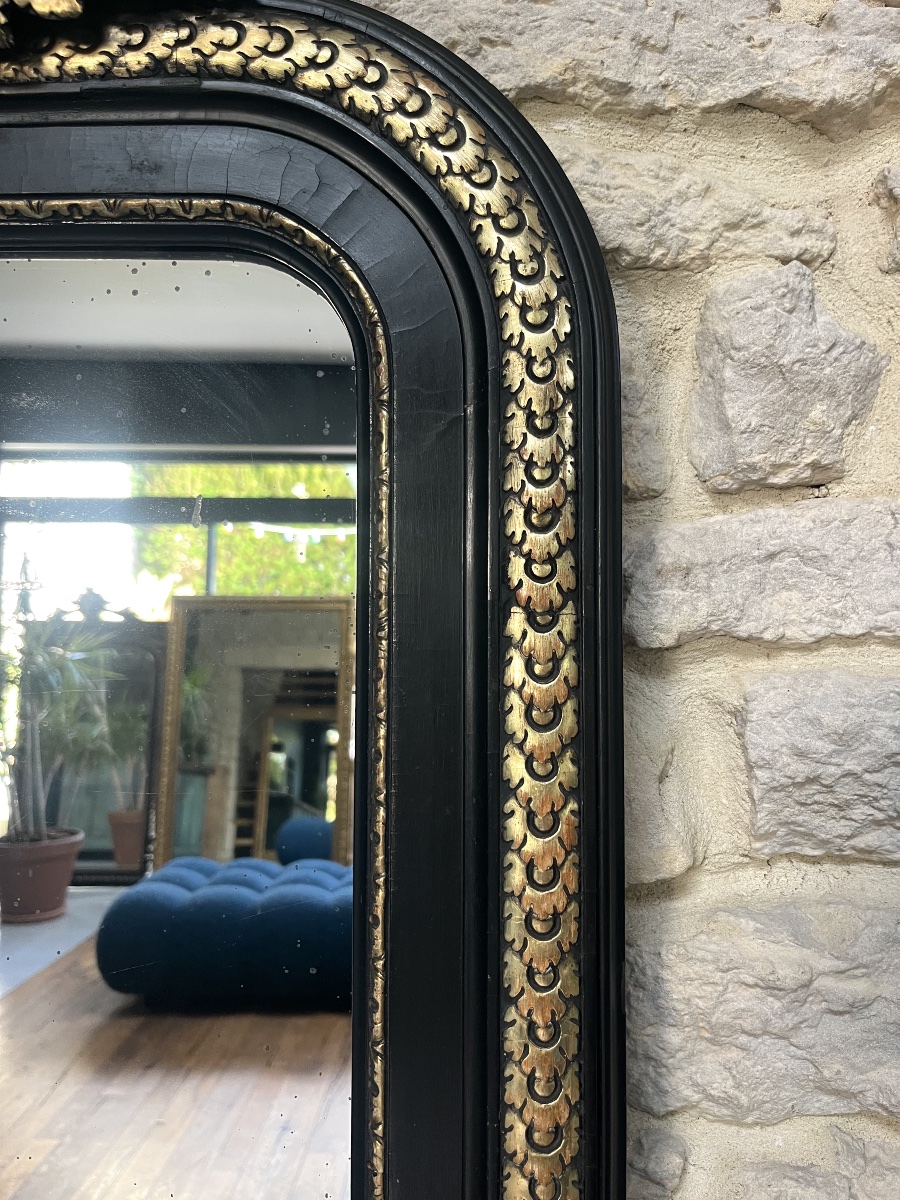 Miroir Louis-Philippe à fronton époque Napoléon III 157,5/84,5cm, trumeau de cheminée fin 19em-photo-2
