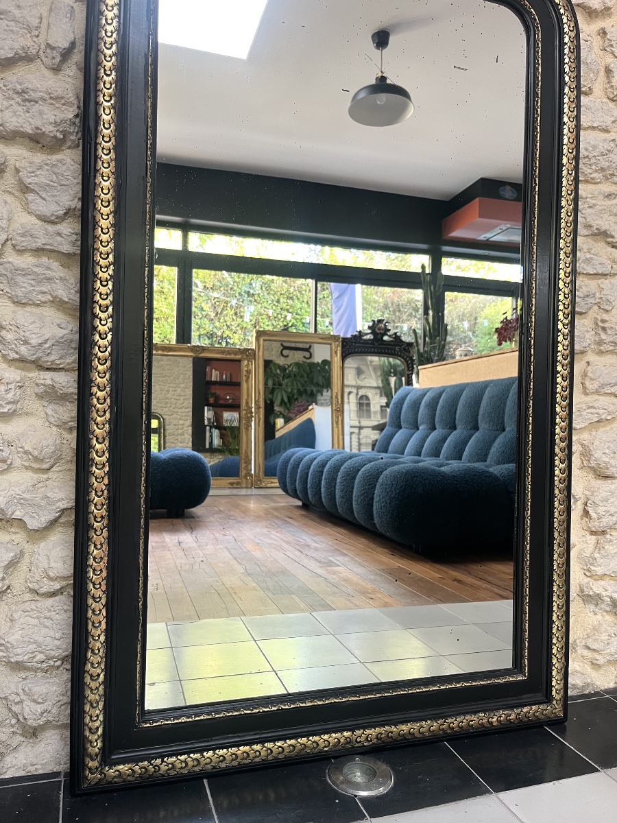 Miroir Louis-Philippe à fronton époque Napoléon III 157,5/84,5cm, trumeau de cheminée fin 19em-photo-1