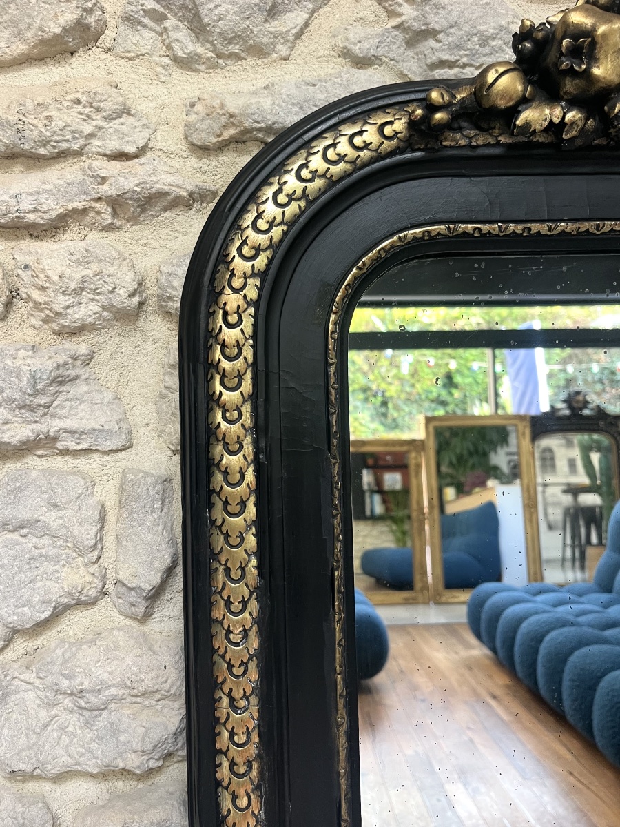 Miroir Louis-Philippe à fronton époque Napoléon III 157,5/84,5cm, trumeau de cheminée fin 19em-photo-4
