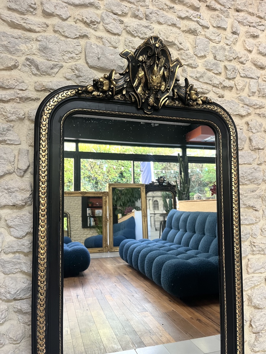Miroir Louis-Philippe à fronton époque Napoléon III 157,5/84,5cm, trumeau de cheminée fin 19em-photo-6