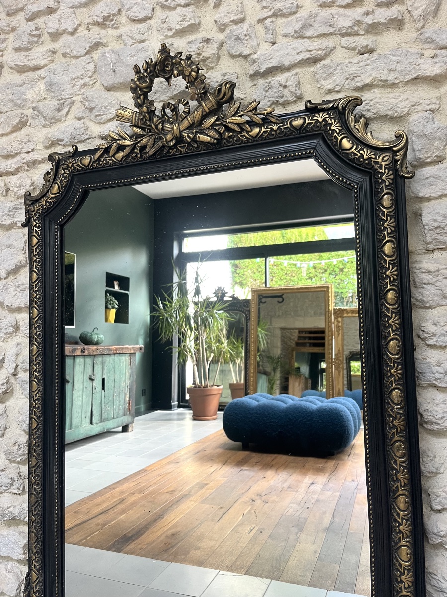 Miroir à frontons époque Napoléon III 147/97,5cm trumeau de cheminée époque fin 19ème, glace -photo-2