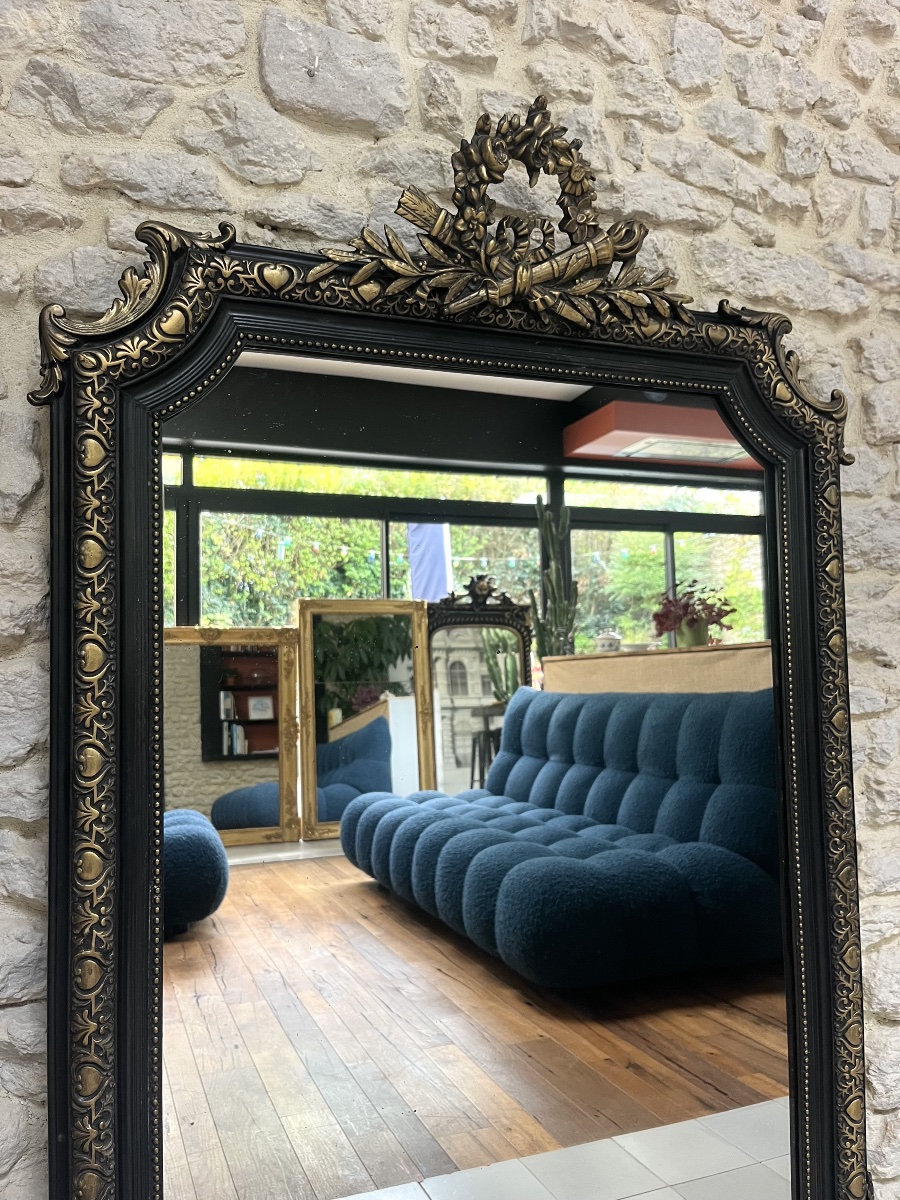 Miroir à frontons époque Napoléon III 147/97,5cm trumeau de cheminée époque fin 19ème, glace -photo-3