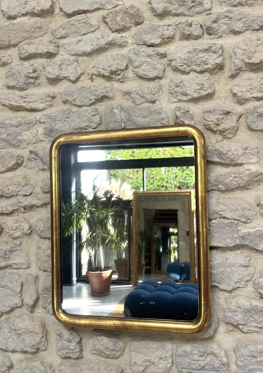 Louis-philippe Mirror, 48/39 Cm, Gilded With Gold Leaf, Mercury-coated Glass, Late 19th Century