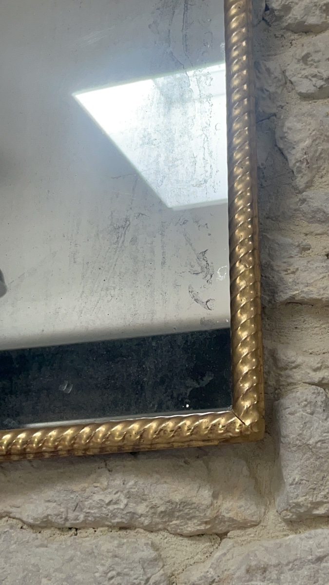 Miroir époque fin 19ème doré à la feuille d’or 54cm/41cm, glace au mercure-photo-3