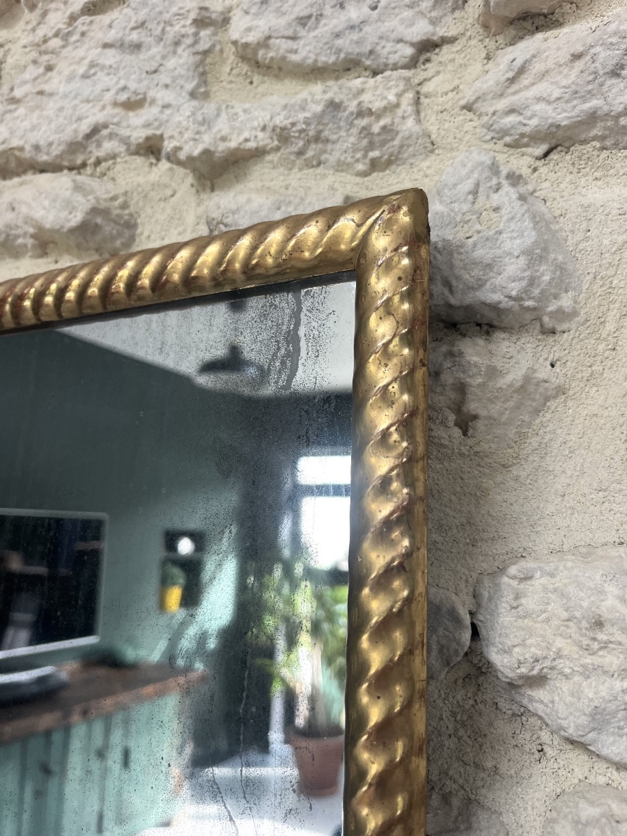 Miroir époque fin 19ème doré à la feuille d’or 54cm/41cm, glace au mercure-photo-4