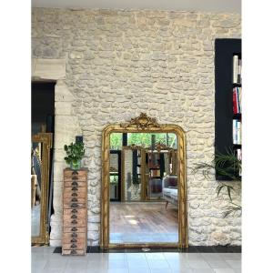 Louis Philippe Mirror With Gilded Fronton And Gold Leaf 158cm/103.5cm Fireplace Trumeau 