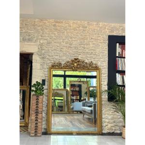 Antique Mirror With Golden Fronton And Gold Leaf 184.5cm/135cm Trumeau 