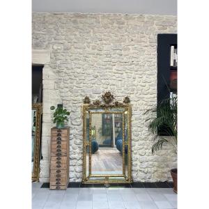Antique 151cm Mirror With Glazing Beads, Late 19th Century, Pitted Glass, Parquet Flooring On The Back.