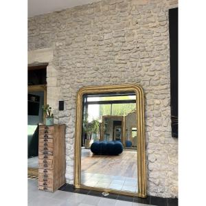 Louis-philippe Mirror 151cm Pearl Gilded With Gold Leaf Floral Decoration, Fireplace Trumeau.