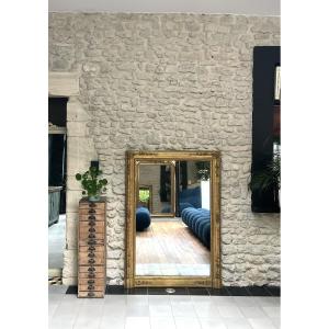 Antique Empire Period Fireplace Mirror Gilded With Gold Leaf, Mercury Glass, Trumeau