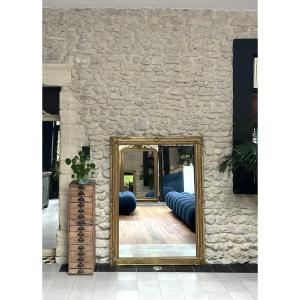 Antique Empire Period Fireplace Mirror Gilded With Gold Leaf, Mercury Glass, Trumeau   