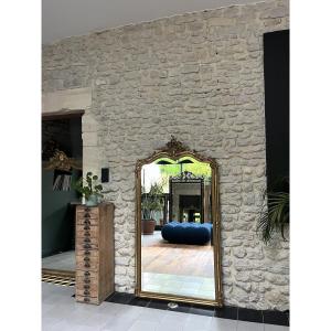 Antique Mirror With Gilded Pediments, 160.5cm/87cm, Louis XV Style, Beveled Glass