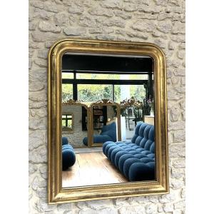 Antique Louis-philippe Mirror, 110.5/86cm, Beaded And Gilded With Gold Leaf, Mantelpiece 