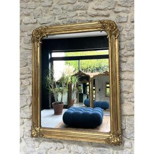 Antique Louis-philippe Beaded Mirror, 97.5/76.5cm, Charles X Style, Gilded With Gold Leaf, Mercury Glass 