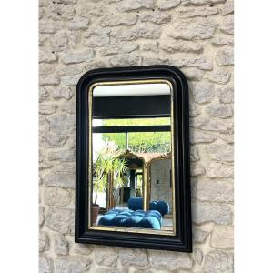 Antique Louis-philippe Mirror, 75.5cm/48.5cm, Black And Silver Leaf 