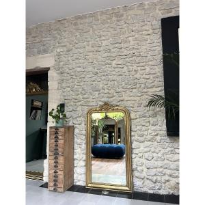 Antique Louis-philippe Mirror With Pediment And Beading, 127cm/69.5cm, Gilded With Gold Leaf, Trumeau Style 