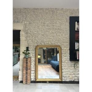 Antique Louis-philippe Period Mirror, 138/102cm, Gilded With Gold Leaf, Mercury Glass  