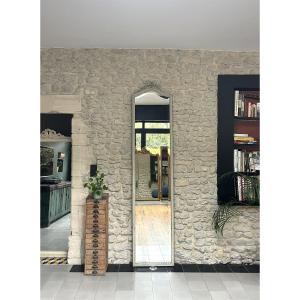 Antique Mirror, 239.5/54cm, Between Two Frames, With A Louis XVI Pediment, Late 19th Century, Beveled Glass.