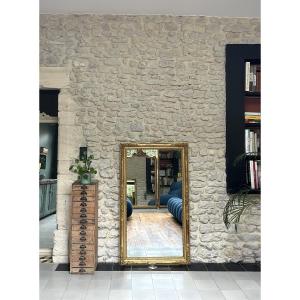 Antique Mirror, 135/79cm, Gilded With Gold Leaf, Empire Period, Mercury Glass